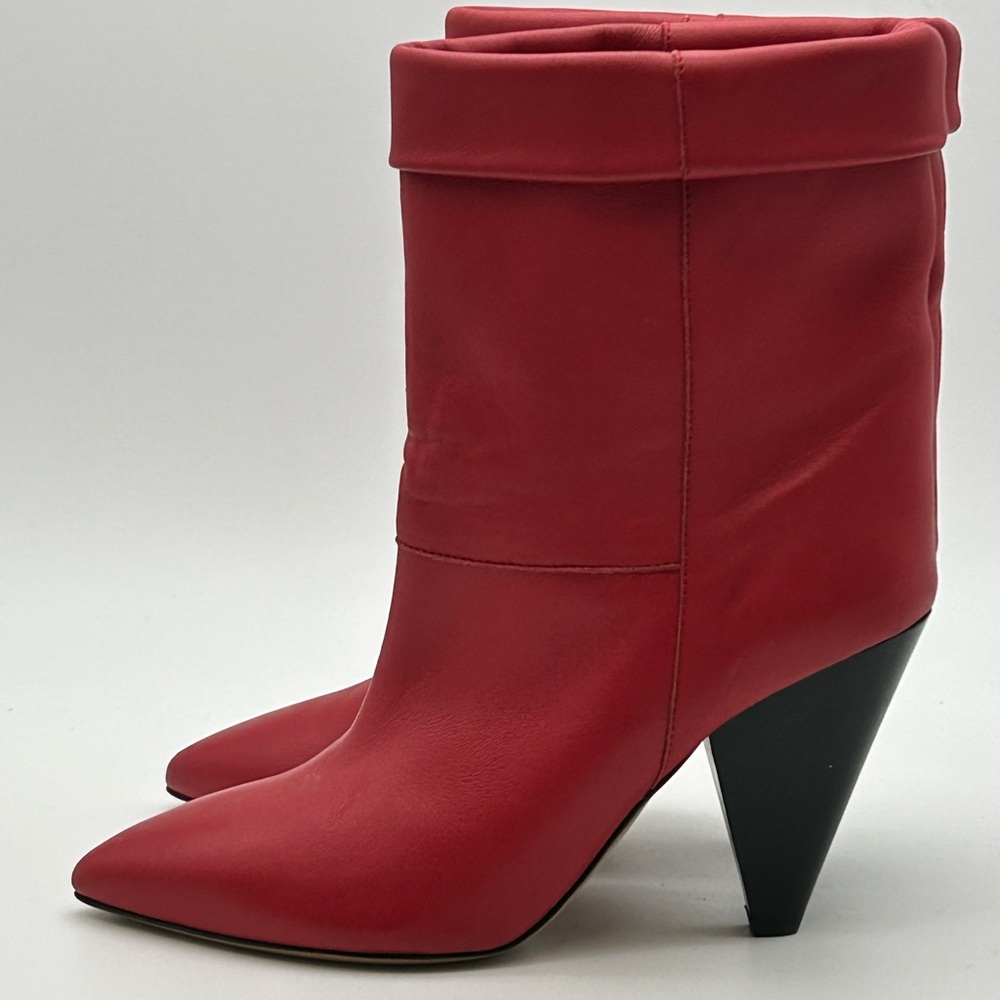 Isabel Marant Red Pointed-Toe Cone Heel Ankle Boots